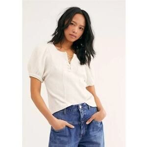 Free People FP One Hayden Thermal Waffle Knit Puff Sleeve Top
